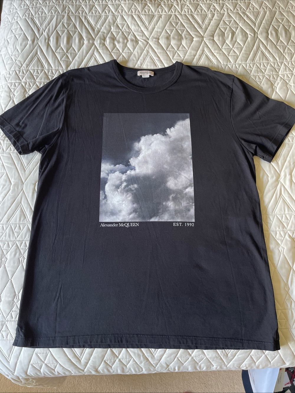 Alexander McQueen Black Crewneck T-Shirt w/ Monochrome Cloud Print GREAT SHAPE 🔥